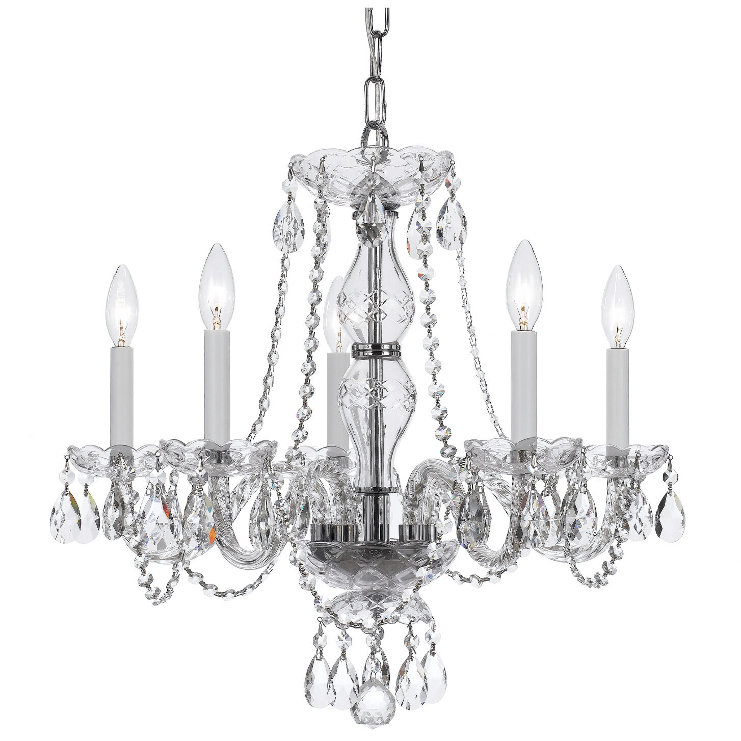 Traditional Crystal 5 Light 21 inch Polished Chrome Chandelier Ceiling Light in Clear Hand Cut