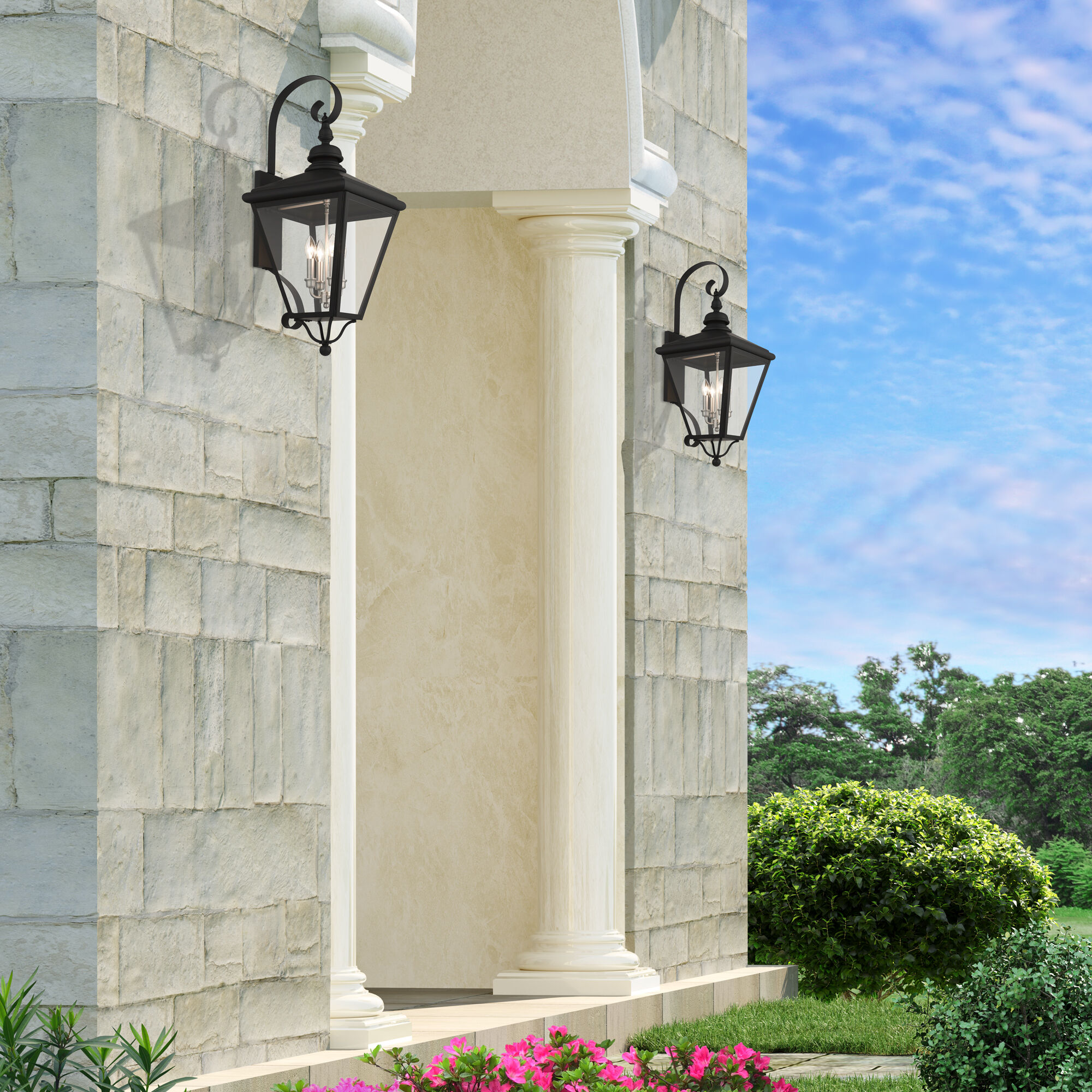 Adams 4 Light 14.25 inch Black with Brushed Nickel Finish Cluster Outdoor Extra Large Wall Lantern Wall Light