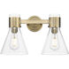 Lawton Cone 2 Light 15.5 inch Brushed Brass Bath Vanity Light Wall Light in Clear Glass