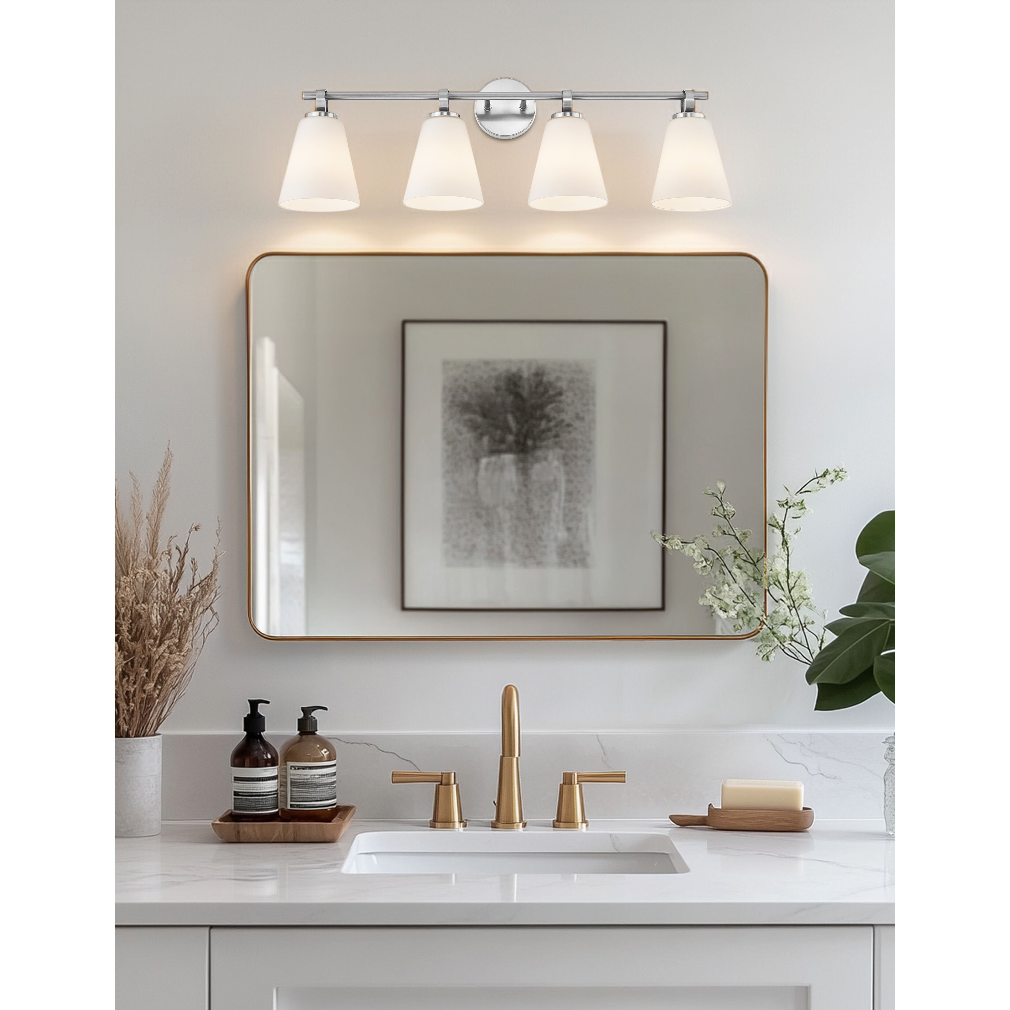 Fusion Collection - Bolzano Family 4 Light 33 inch Brushed Nickel Bath/Vanity Wall Light, EVOLV