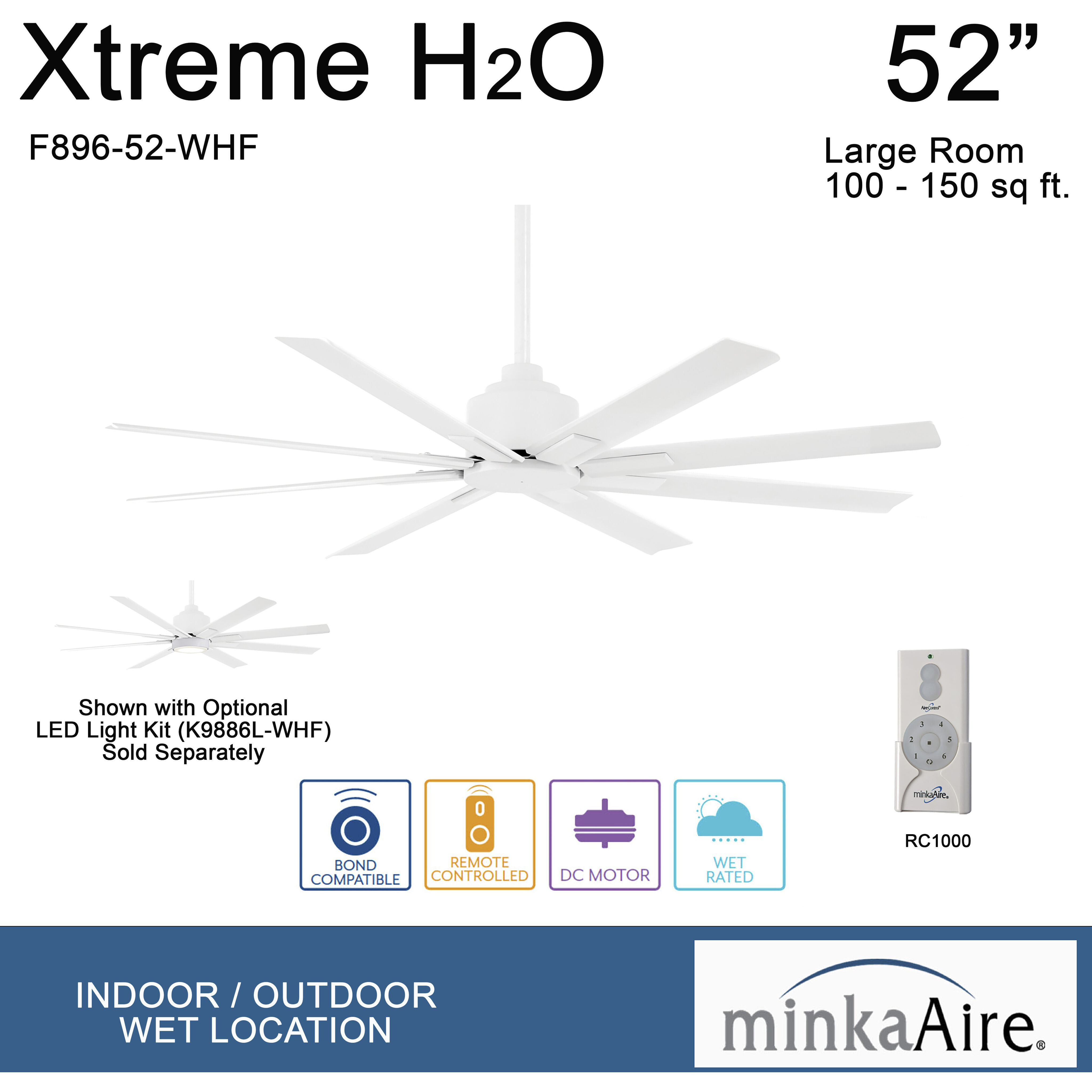 Xtreme H2O 52 52 inch Flat White Ceiling Fan, Outdoor