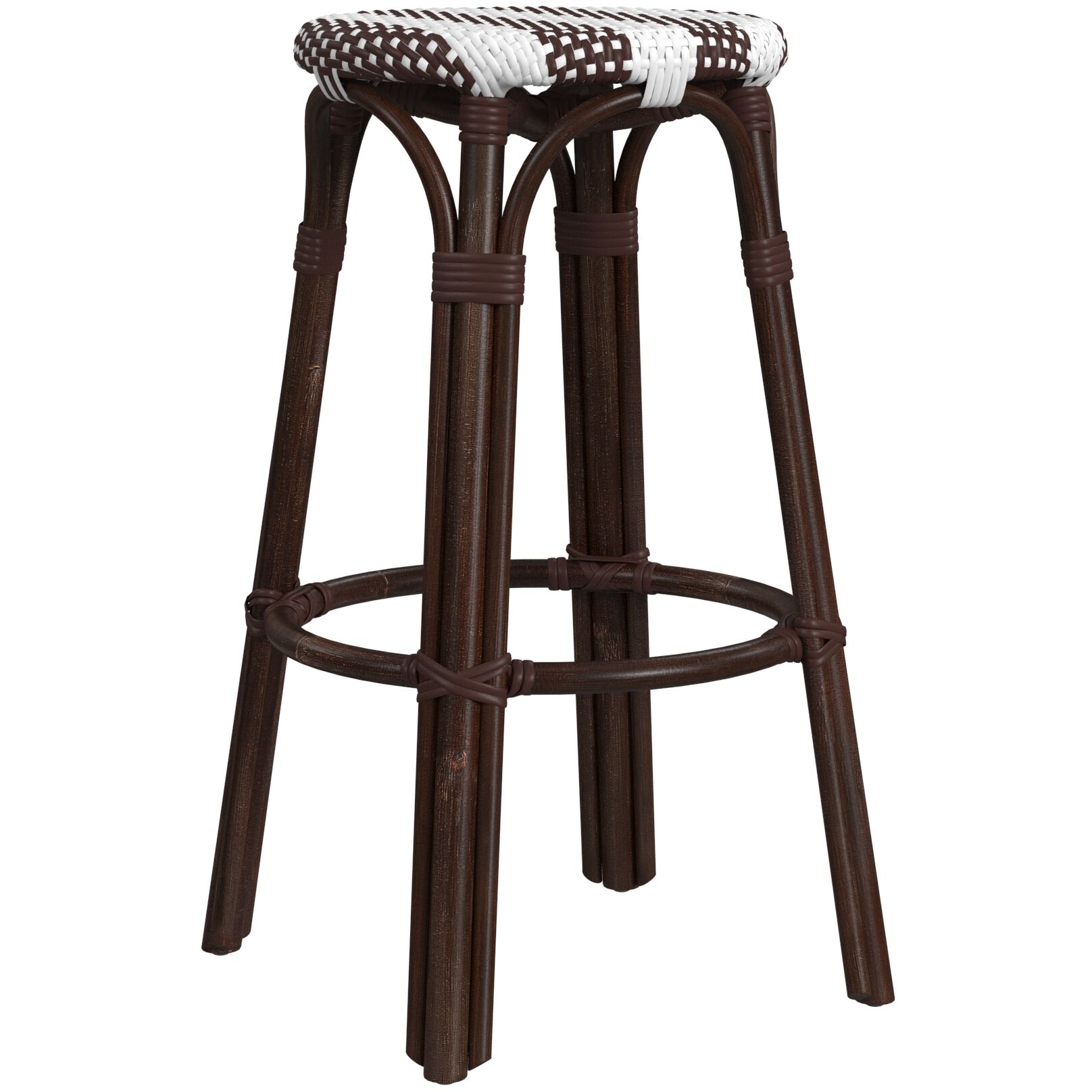 Tobias Round Rattan 30" Bar Stool in White and Brown Stripe