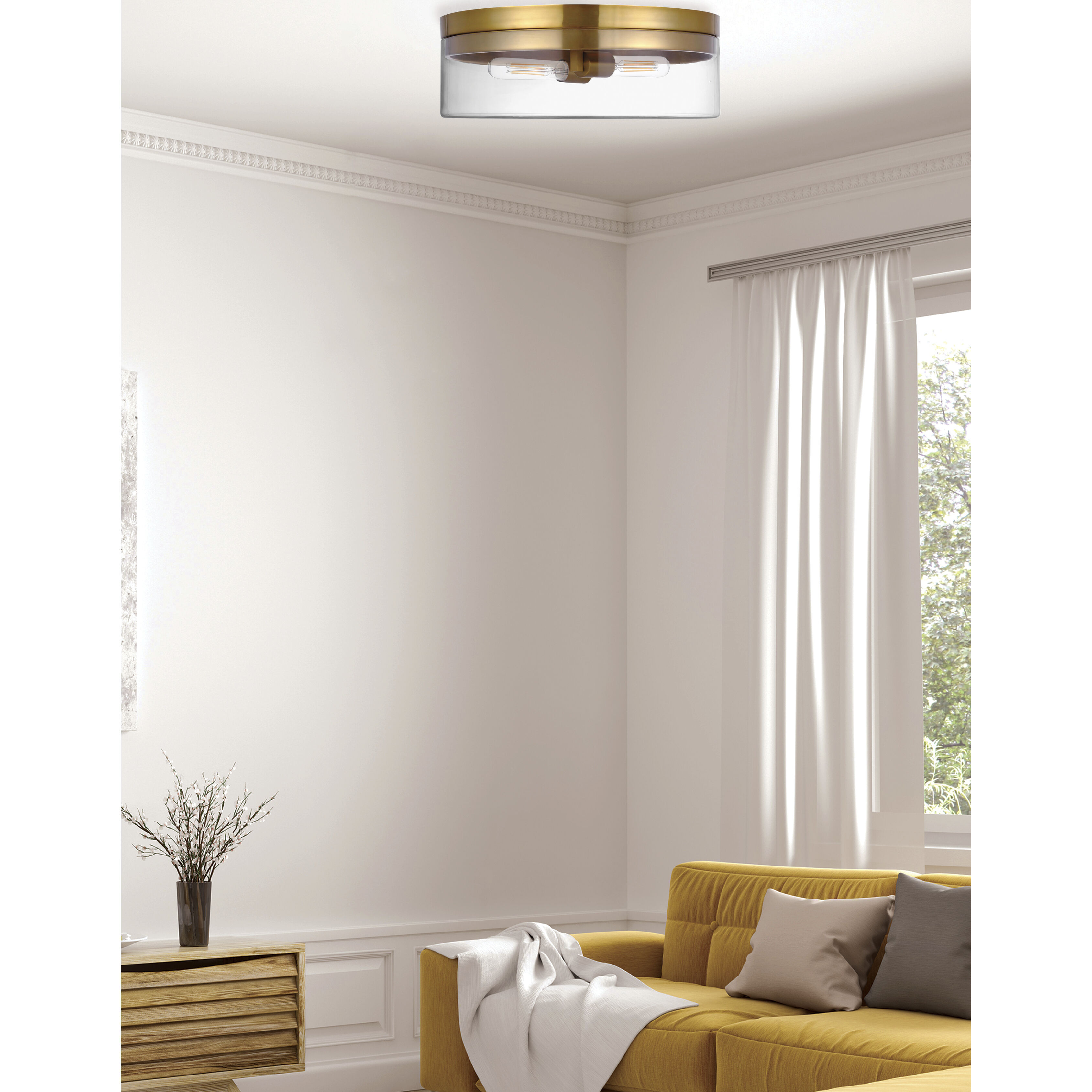 Fiona 2 Light 14 inch Aged Brass Flush Mount Ceiling Light