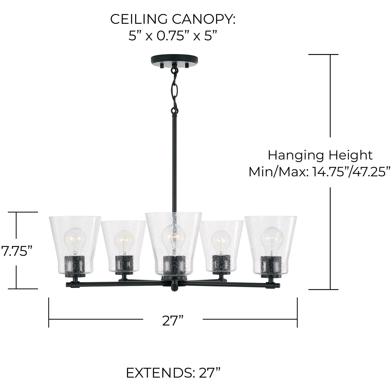 Baker 5 Light 27 inch Matte Black Chandelier Ceiling Light