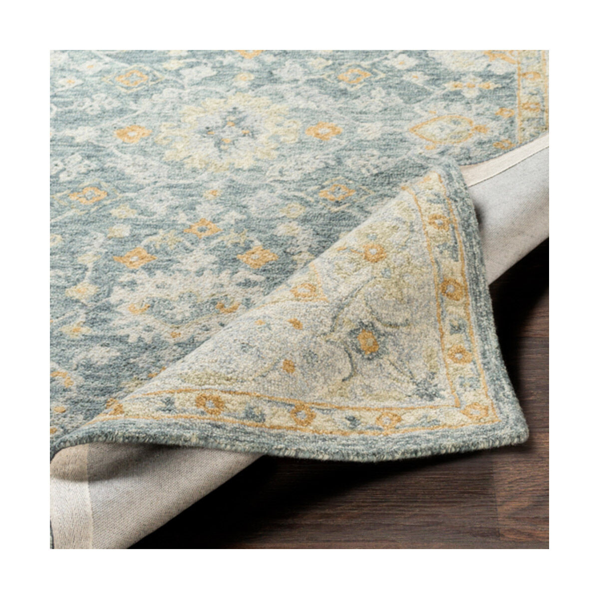 Panipat 36 X 24 inch Dark Green/Sea Foam/Khaki/Tan/Ice Blue Rugs, Rectangle