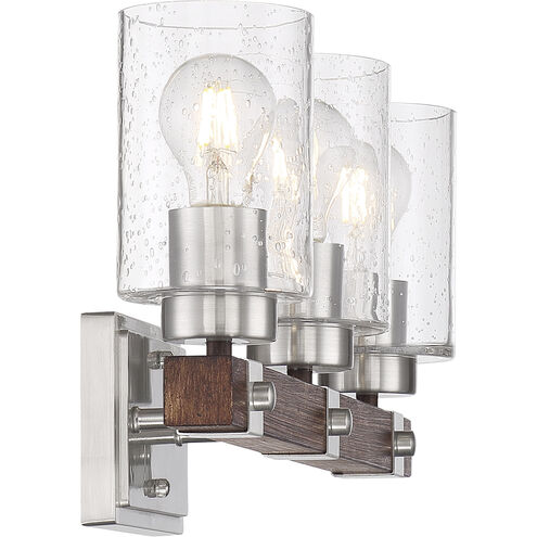 Arabel 3 Light 20.25 inch Brushed Nickel and Nutmeg Wood Vanity Light Wall Light