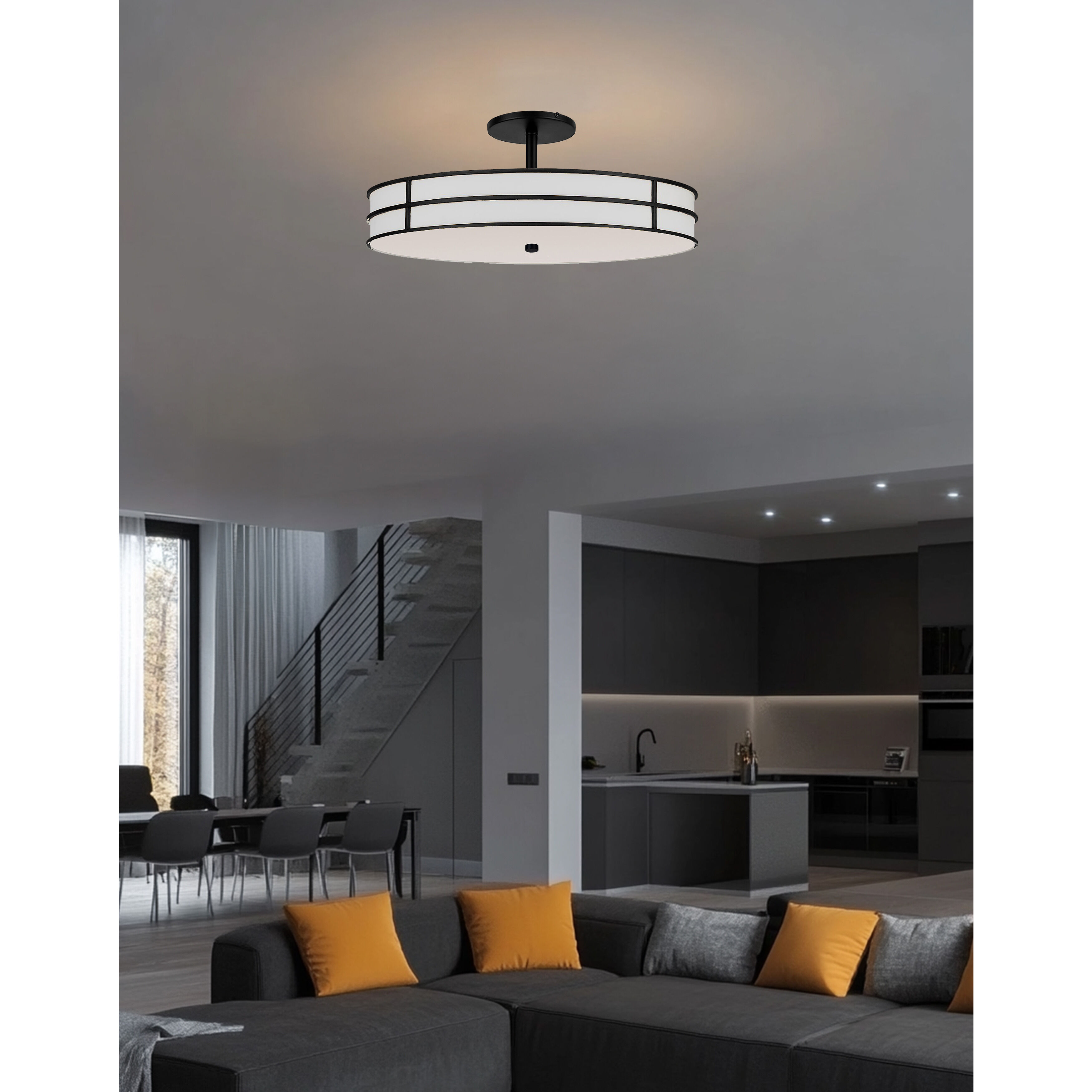 Fulvia 3 Light 20 inch Matte Black Semi-Flush Mount Ceiling Light