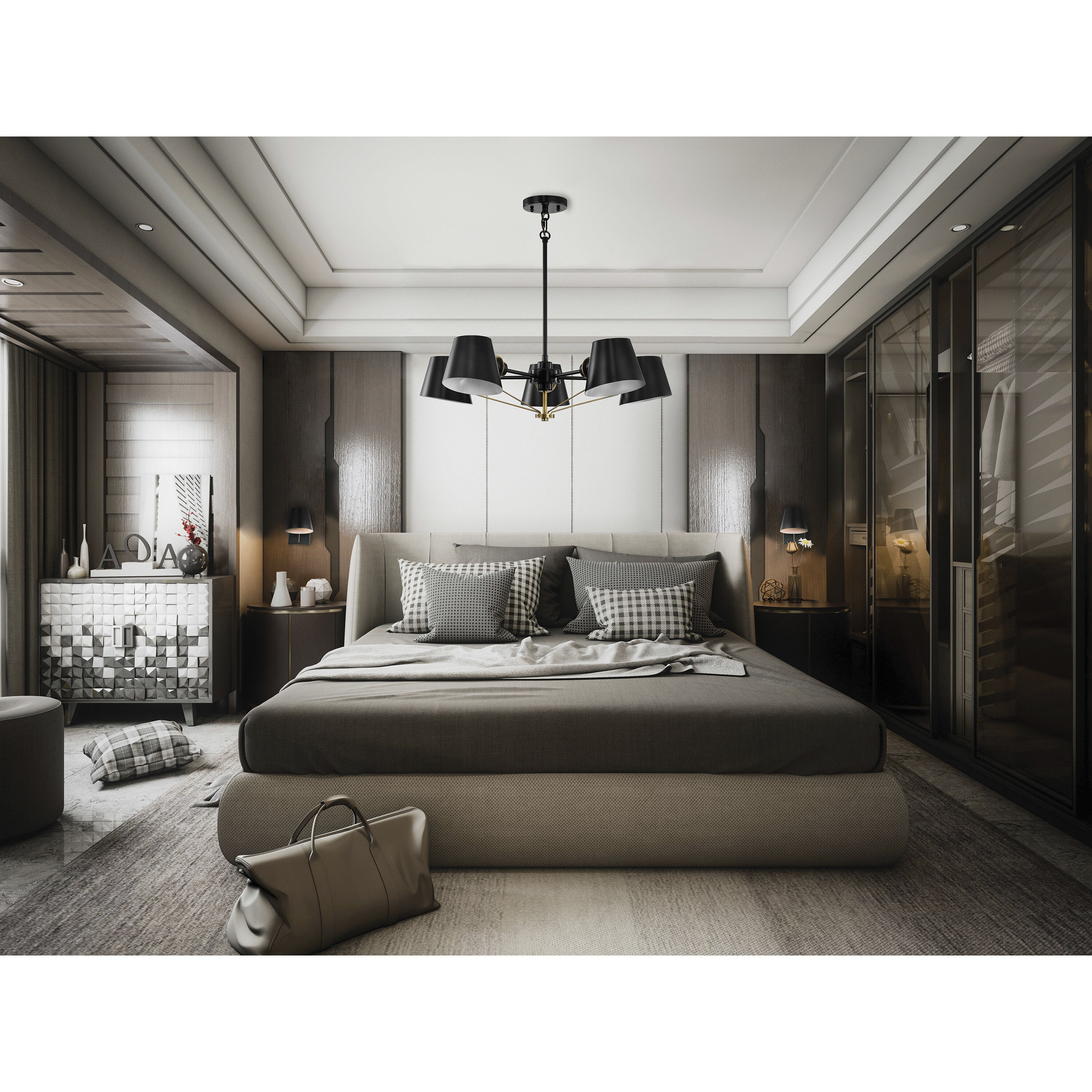 Baxter 5 Light 28 inch Black/Burnished Brass Chandelier Ceiling Light