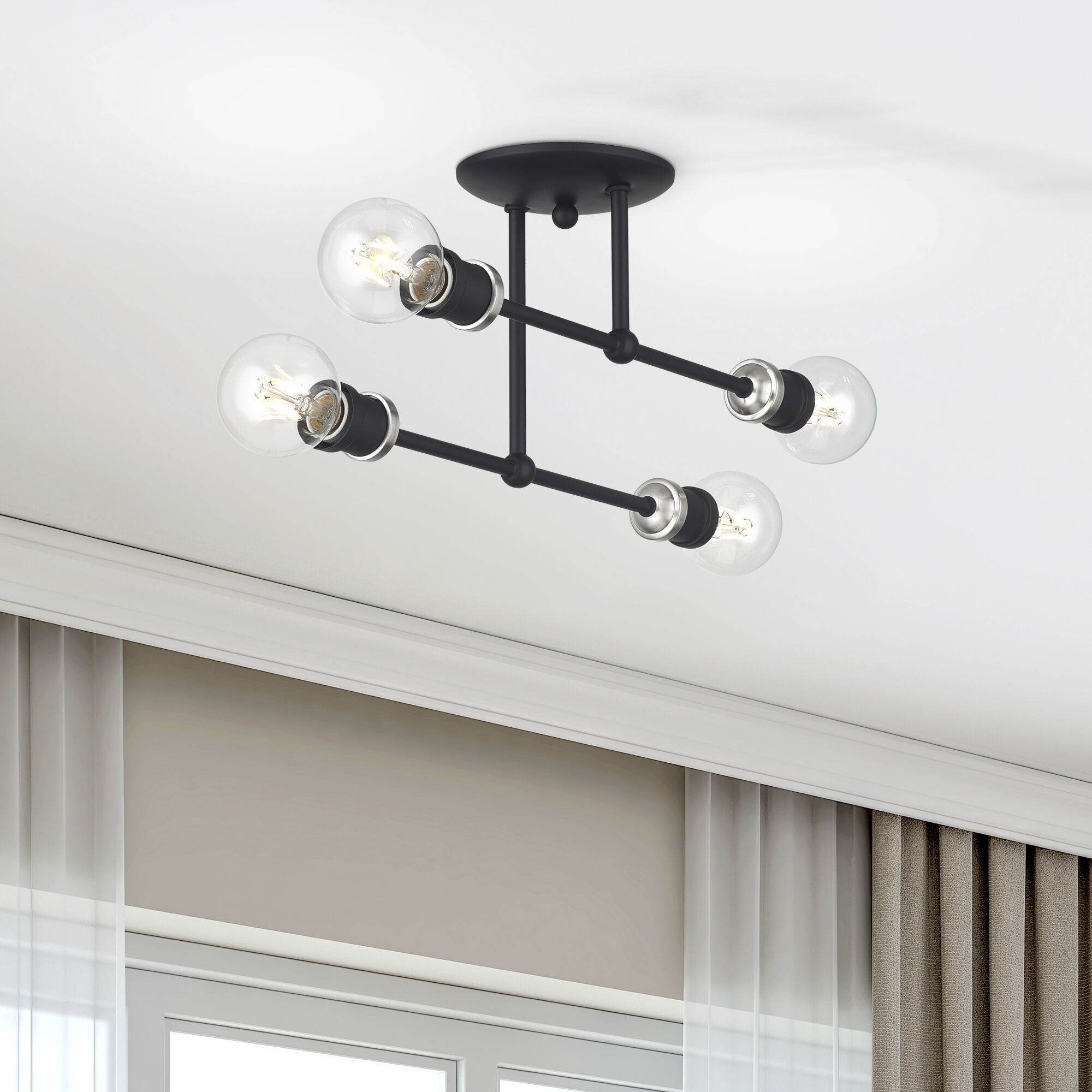 Delacroix 4 Light 17 inch Black with Brushed Nickel Accents Semi-Flush Ceiling Light