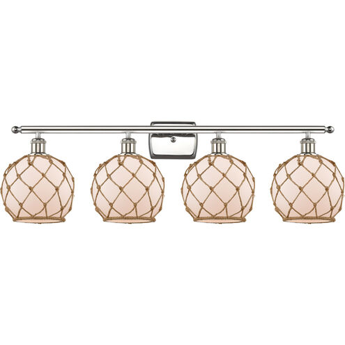 Ballston Farmhouse Rope LED 36 inch Polished Nickel Bath Vanity Light Wall Light in White Glass with Brown Rope, Ballston