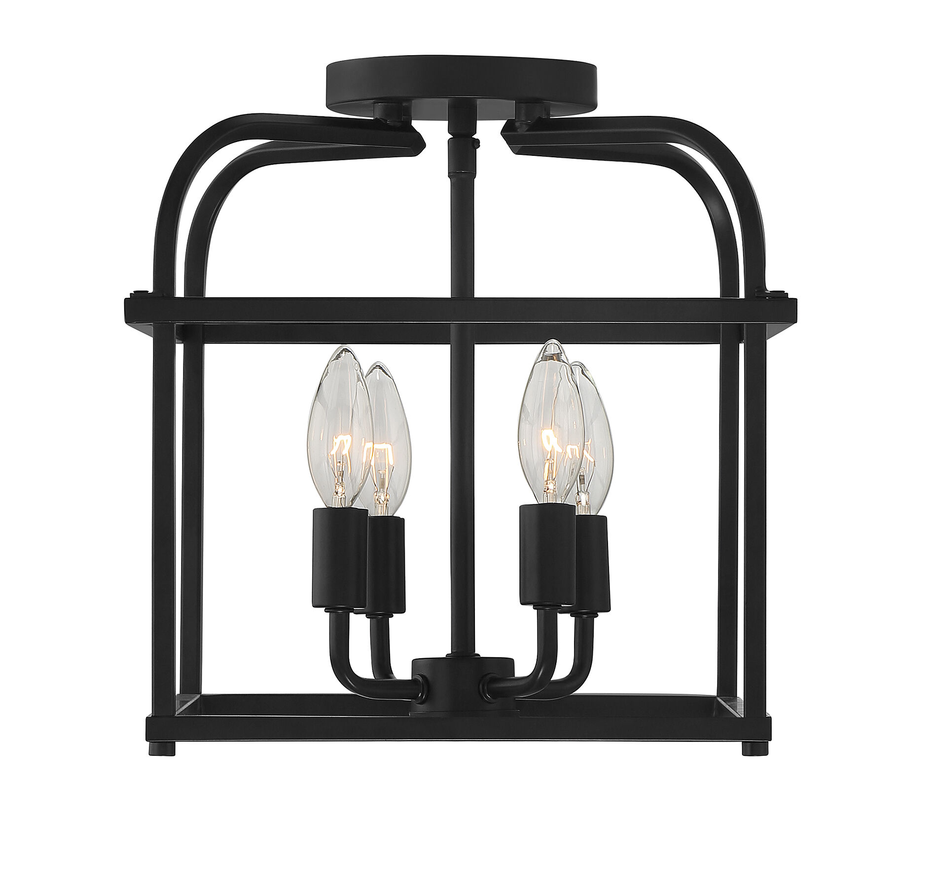 Transitional 4 Light 12 inch Matte Black Semi-Flush Ceiling Light