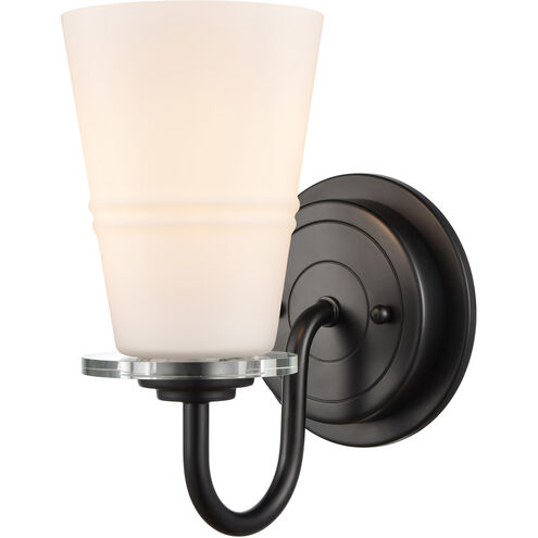 Scarlett 1 Light 5 inch Matte Black Bath Vanity Light Wall Light in White Glass