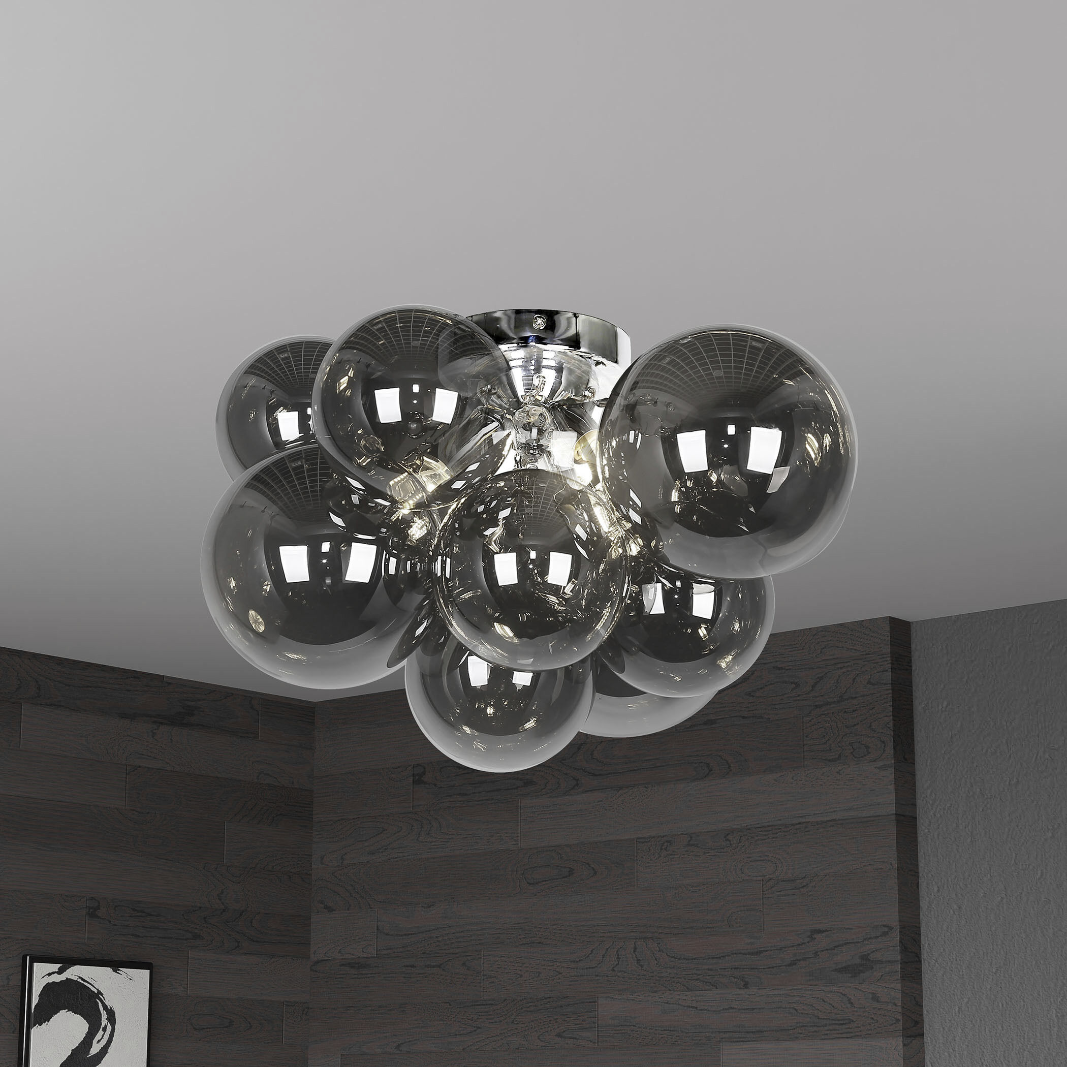 Comet 3 Light 14.25 inch Smoke with Polished Chrome Flush Mount Ceiling Light