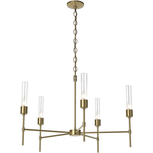 Vela 5 Light 30.3 inch Modern Brass Chandelier Ceiling Light in Clear