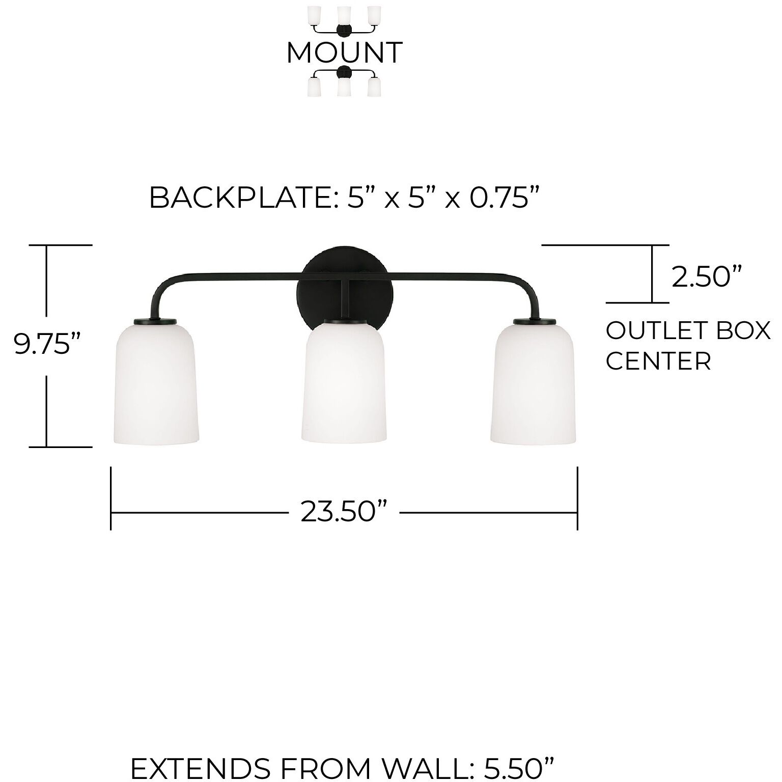 Lawson 3 Light 23.5 inch Matte Black Vanity Light Wall Light