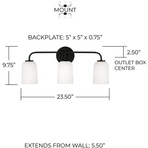Lawson 3 Light 23.5 inch Matte Black Vanity Light Wall Light
