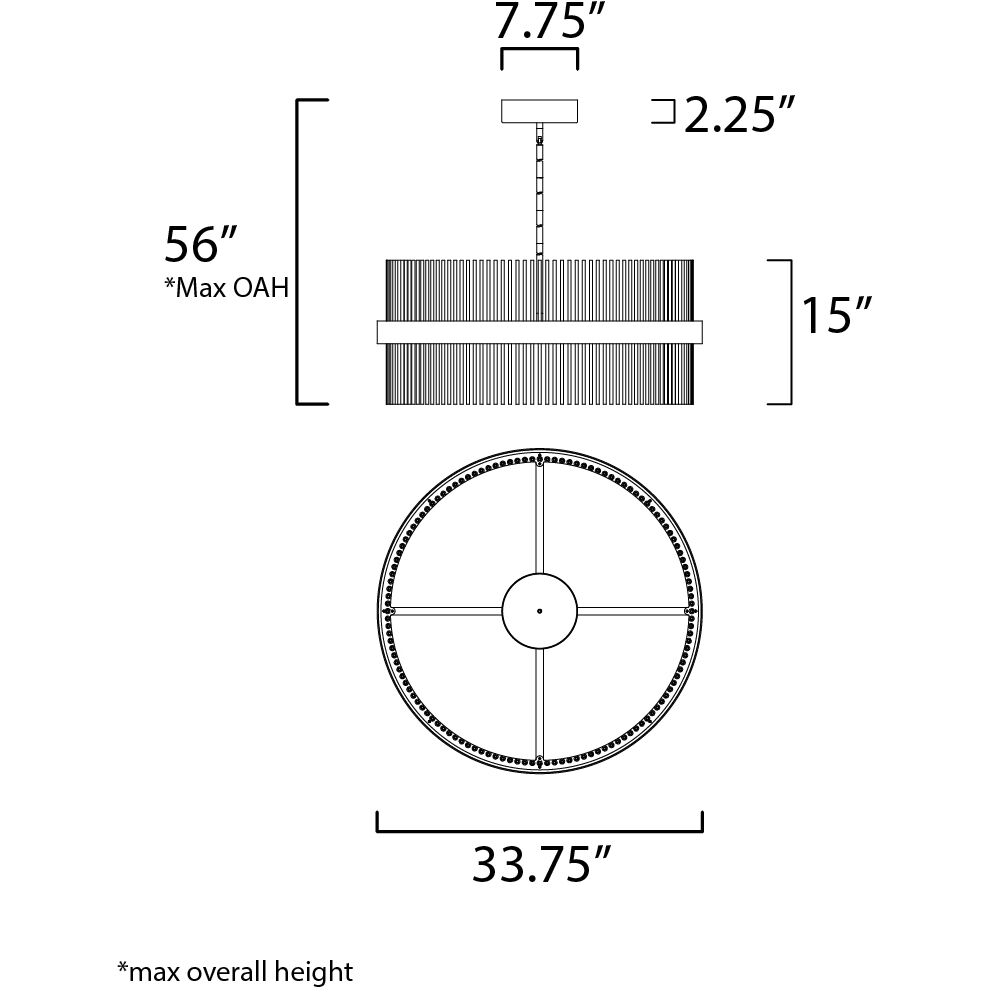 Chimes LED 33.75 inch Black and Satin Brass Single Pendant Ceiling Light 