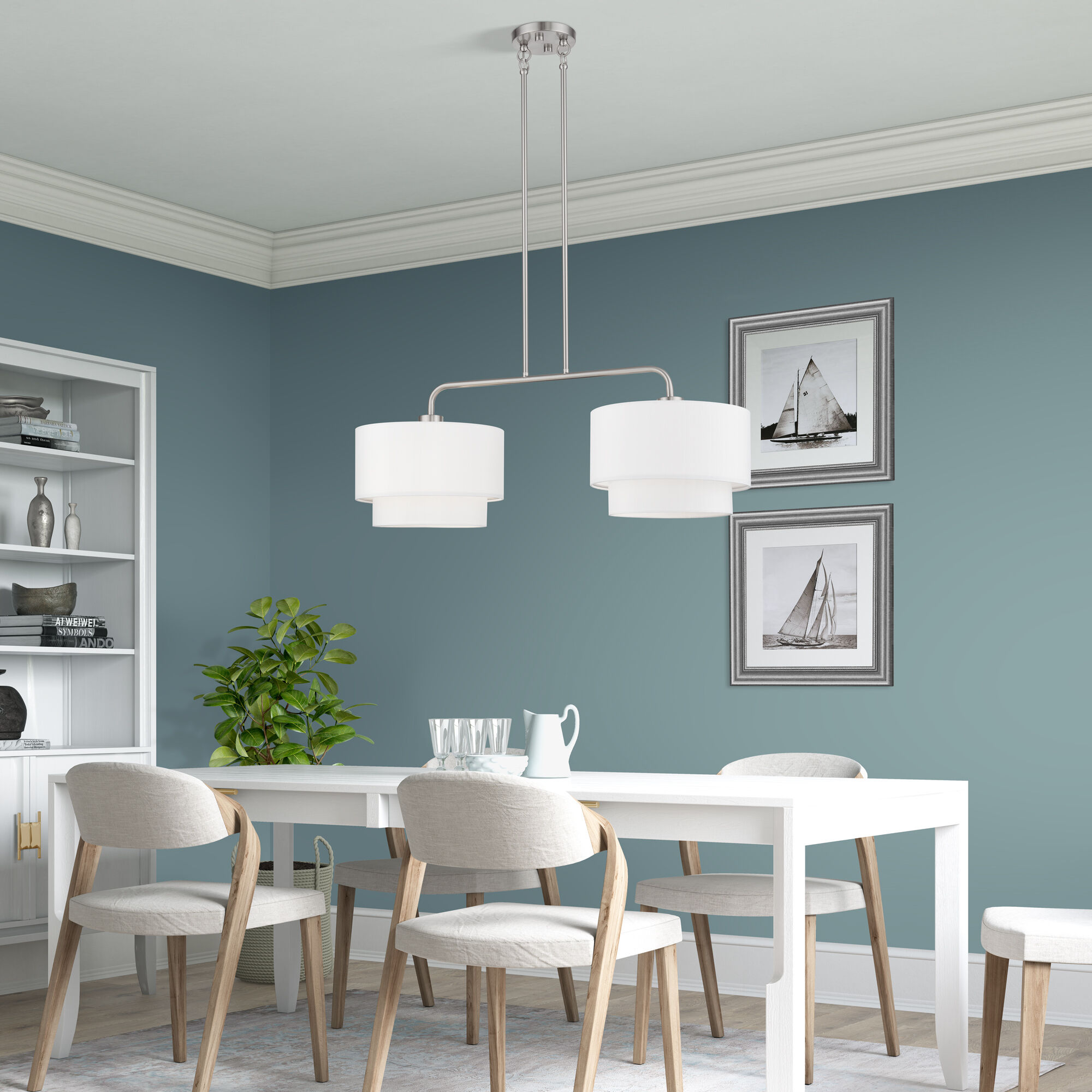 Manorwood 2 Light 35 inch Brushed Nickel Linear Chandelier Ceiling Light