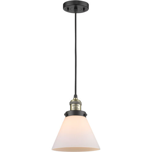 Franklin Restoration Large Cone 1 Light 8 inch Black Antique Brass Mini Pendant Ceiling Light in Matte White Glass, Franklin Restoration