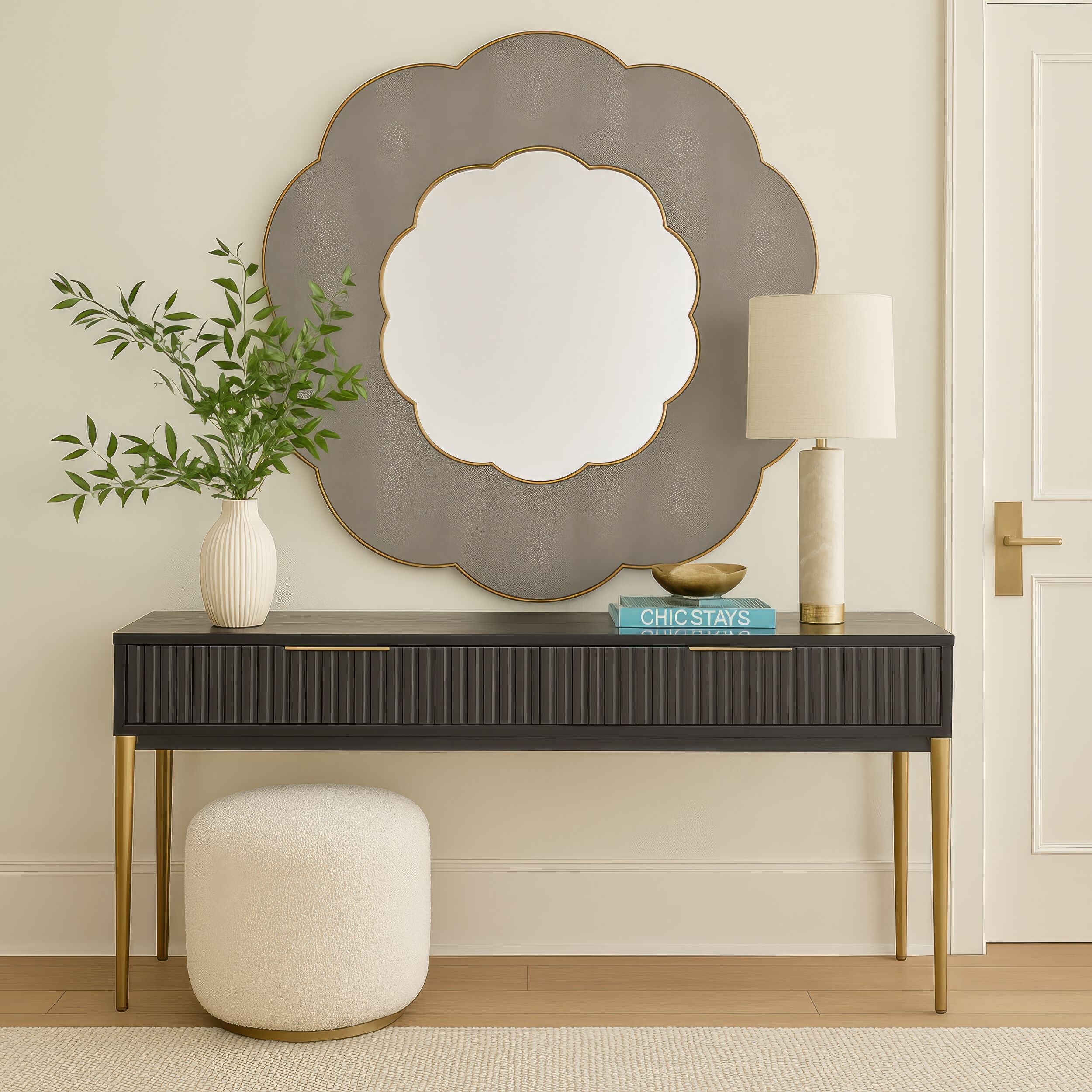 Scallop 54 X 54 inch Gray Shagreen with Weathered Brass Wall Mirror, Varaluz Casa