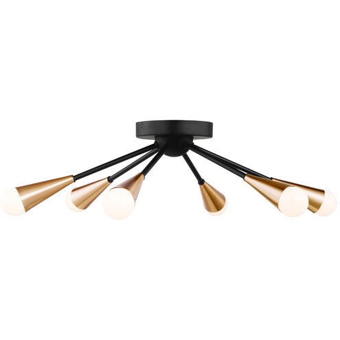 Clive 6 Light 25 inch Satin Brass Semi-Flush Mount Ceiling Light