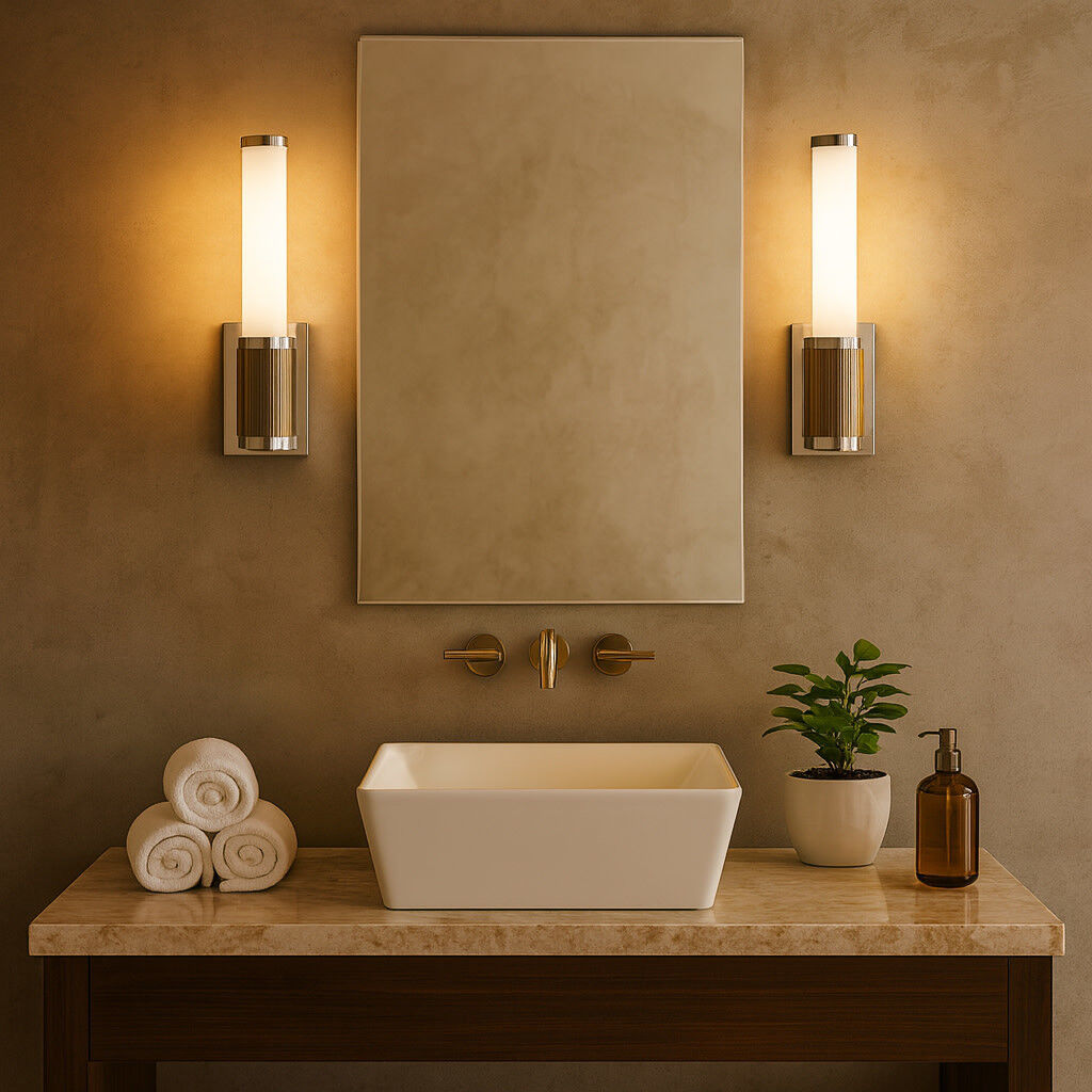 Zevi LED 5 inch Polished Nickel with Lacquered Brass Vanity Light Wall Light, Vertical