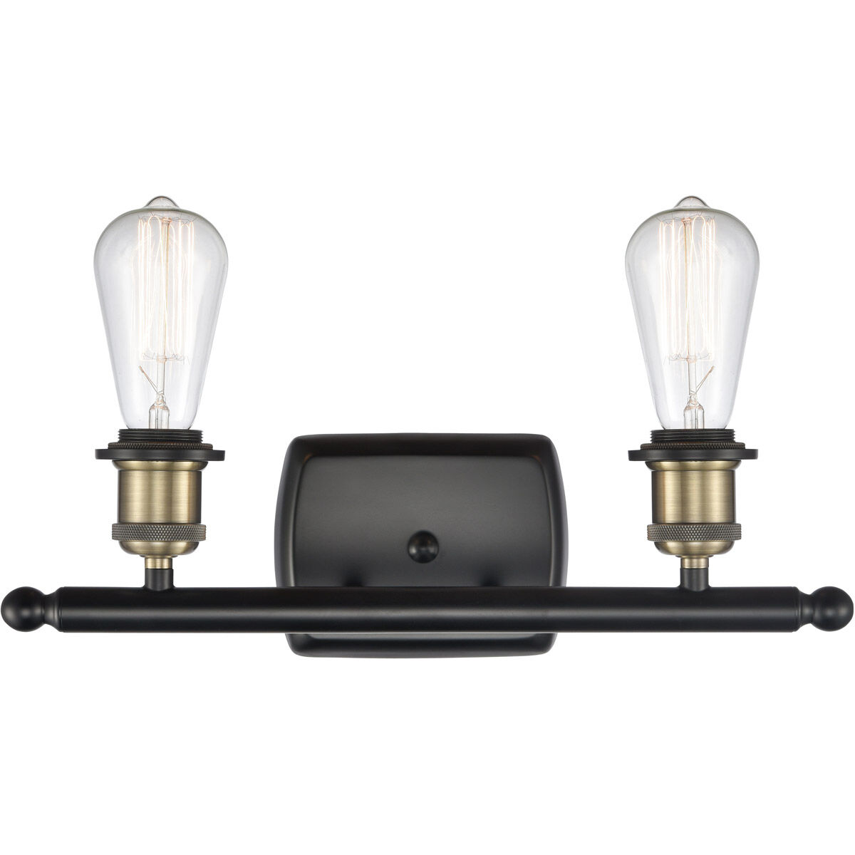 Ballston Bare Bulb 2 Light 16 inch Black Antique Brass Bath Vanity Light Wall Light, Ballston