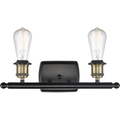 Ballston Bare Bulb 2 Light 16 inch Black Antique Brass Bath Vanity Light Wall Light, Ballston