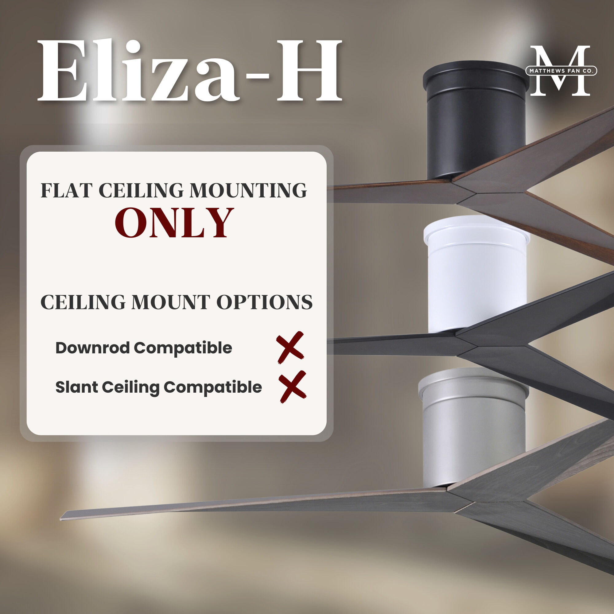 Atlas Eliza-H 56 inch Gloss White with Walnut Tone Blades Flush Mount Ceiling Fan, Atlas