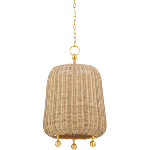 Elena 1 Light 16.75 inch Aged Brass Pendant Ceiling Light