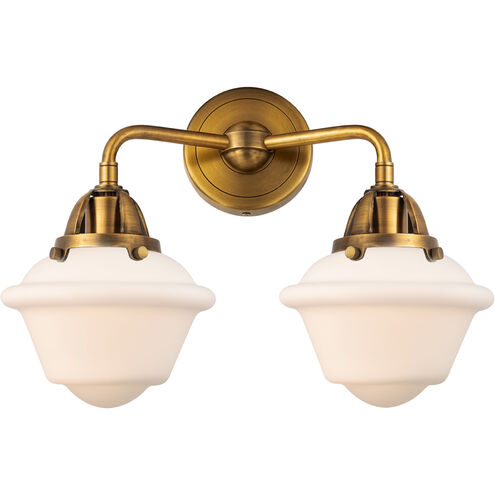 Nouveau 2 Small Oxford LED 15.5 inch Brushed Brass Bath Vanity Light Wall Light in Matte White Glass