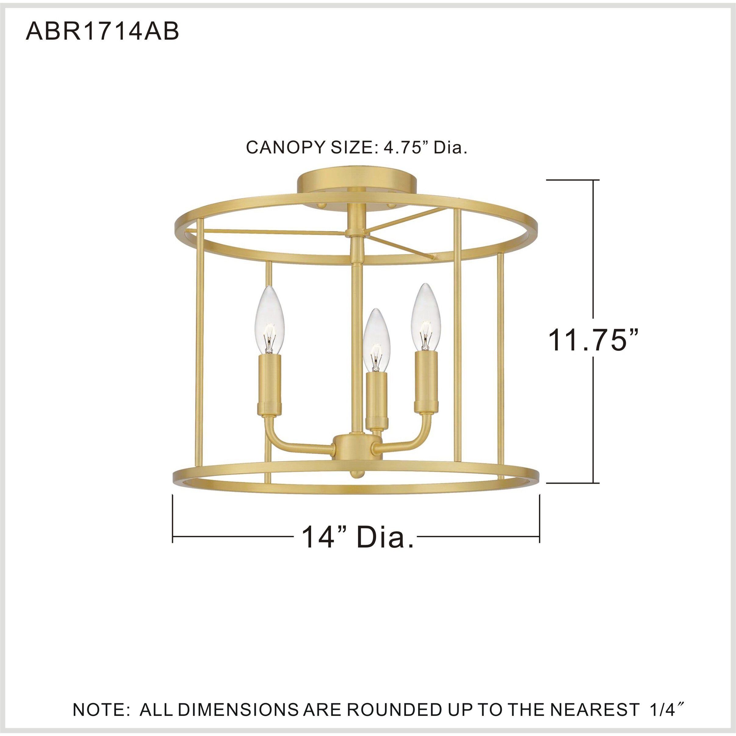Abner 3 Light 14 inch Aged Brass Semi-Flush Mount Ceiling Light