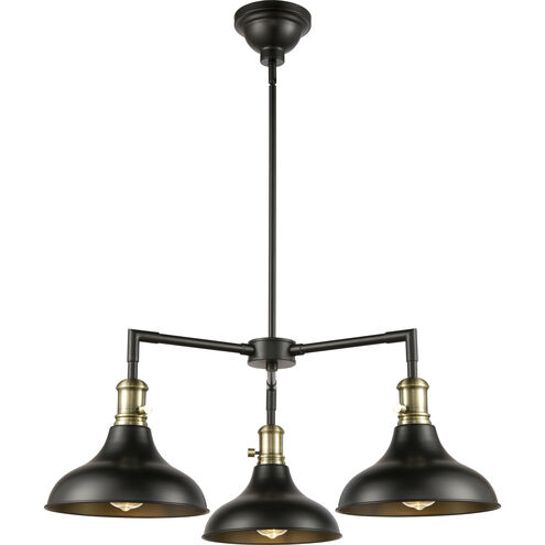 Metro 3 Light 30 inch Black Antique Brass Chandelier Ceiling Light