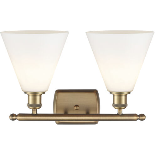 Ballston Ballston Cone 2 Light 18 inch Brushed Brass Bath Vanity Light Wall Light in Matte White Glass