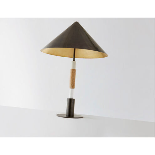Kelly Wearstler Mira 28.5 inch 14.50 watt Bronze and Travertine Stacked Table Lamp Portable Light, Medium