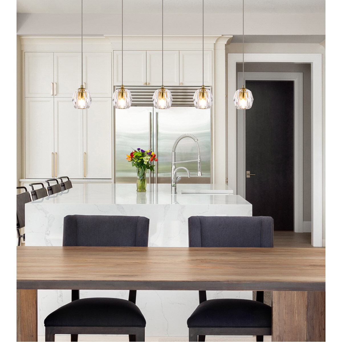 Eren 5 Light 32 inch Gold Linear Pendant Ceiling Light