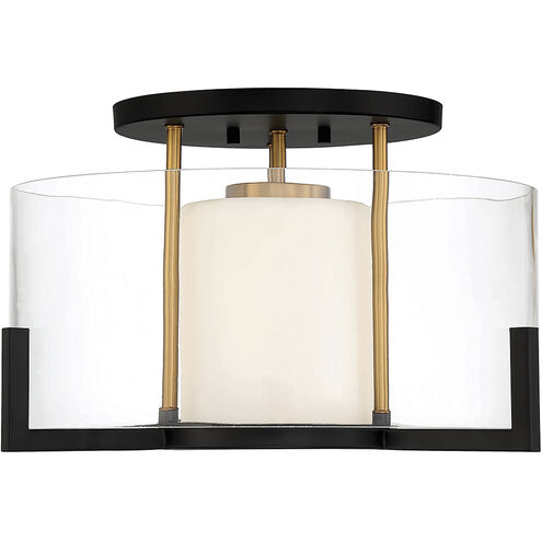 Eaton 1 Light 17 inch Matte Black with Warm Brass Accents Semi-Flush Ceiling Light