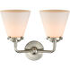Nouveau Small Cone 2 Light 14 inch Brushed Satin Nickel Bath Vanity Light Wall Light in Matte White Glass, Nouveau