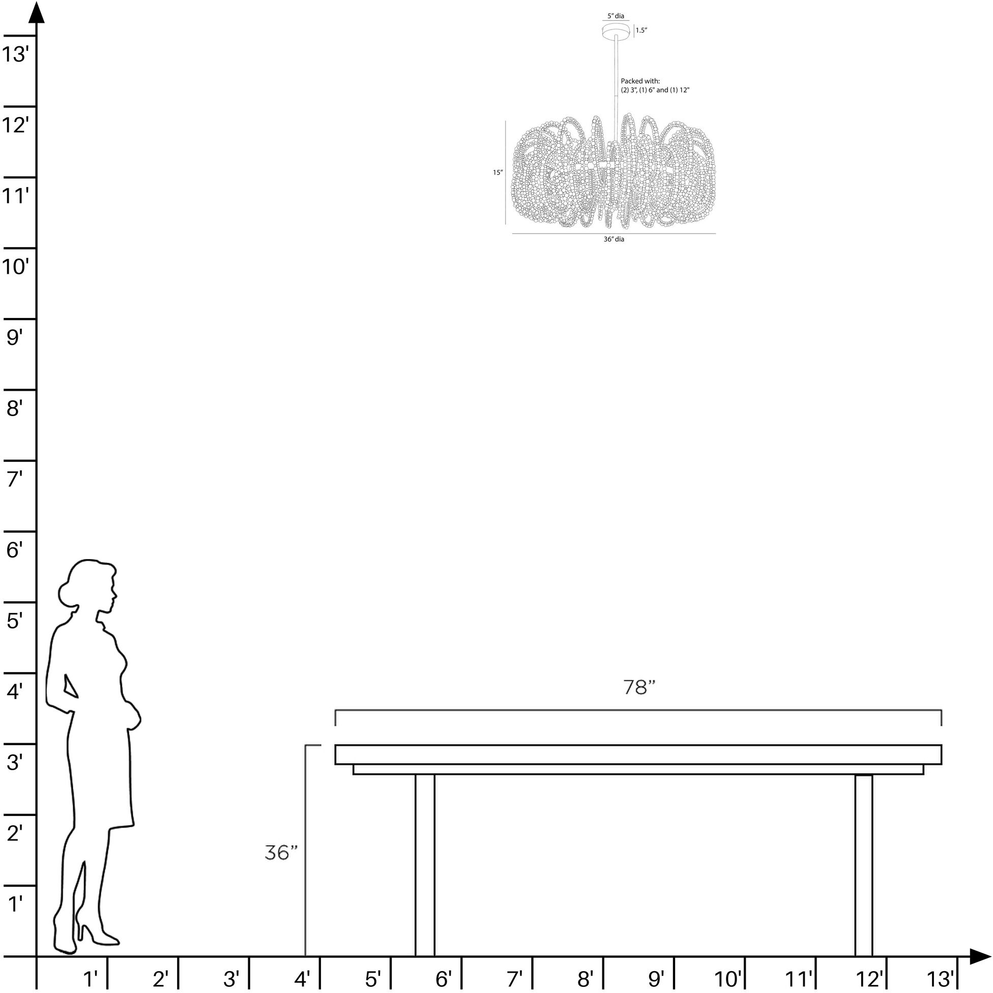 Keely 6 Light 36 inch White Chandelier Ceiling Light