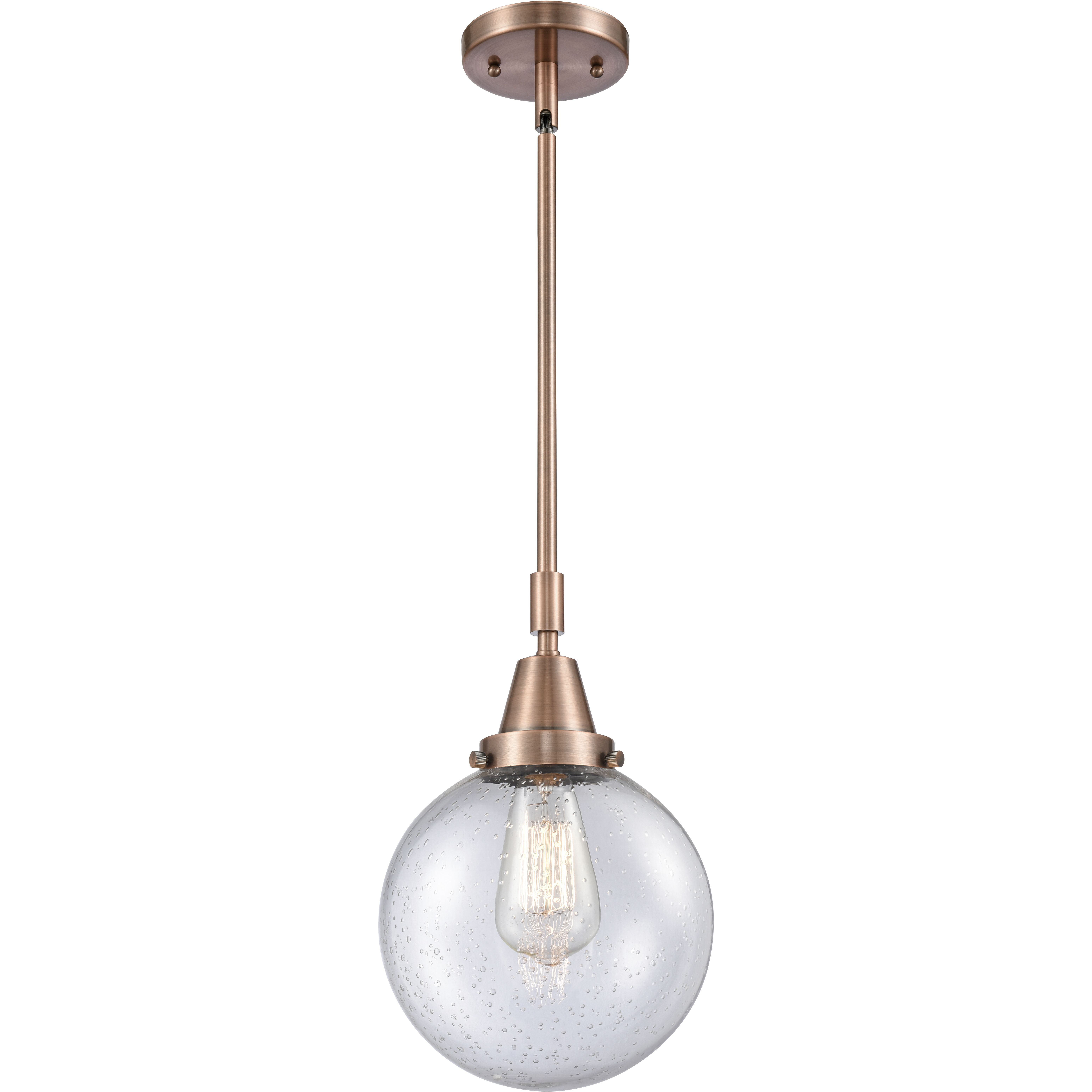 Beacon 1 Light 8 inch Antique Copper Mini Pendant Ceiling Light in Seedy Glass