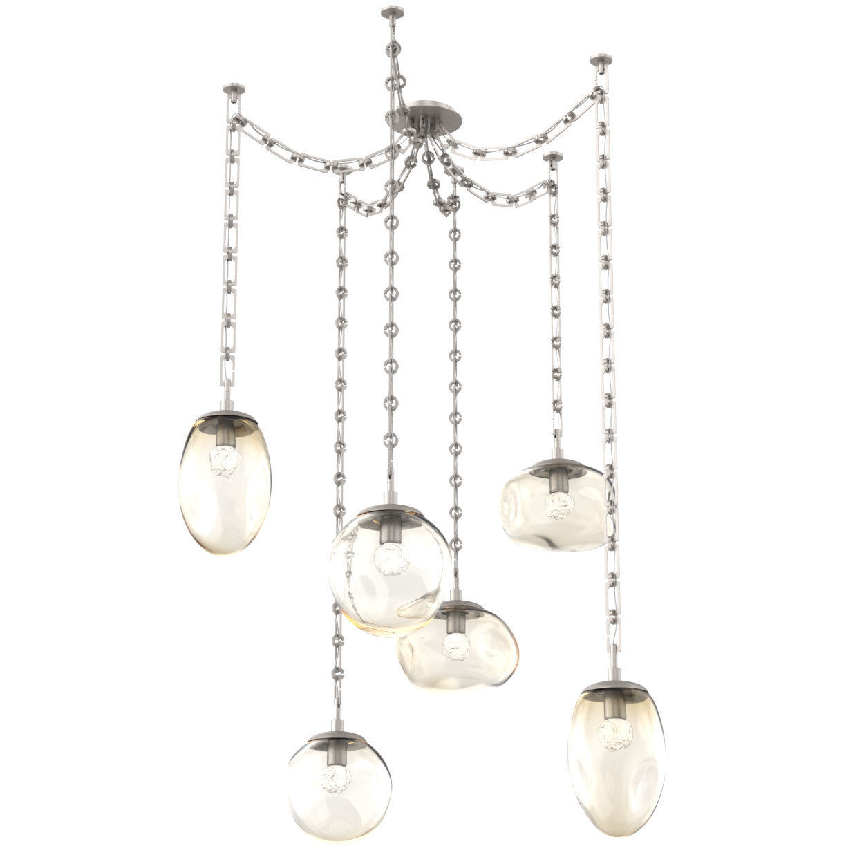 Cosmos LED 17 inch Beige Silver Swag Multi-Pendant Ceiling Light in 3000K LED, Floret Inner - Amber Outer, Rectangular Chain