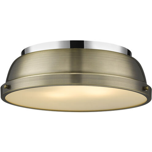 Duncan 2 Light 14 inch Chrome Flush Mount Ceiling Light in Aged Brass, Damp