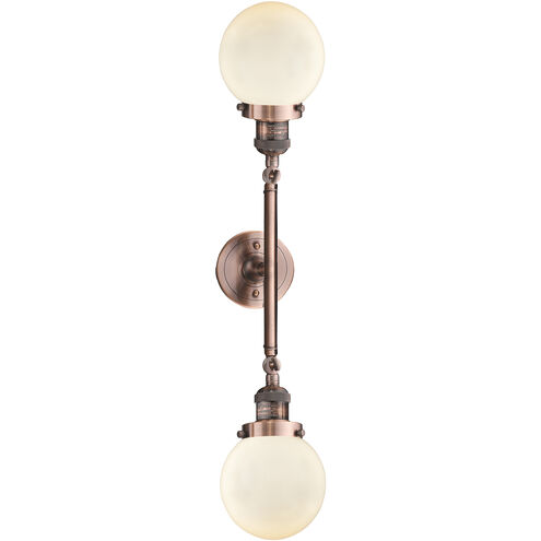 Franklin Restoration Beacon 2 Light 17 inch Antique Copper Bath Vanity Light Wall Light in Matte White Glass, Franklin Restoration