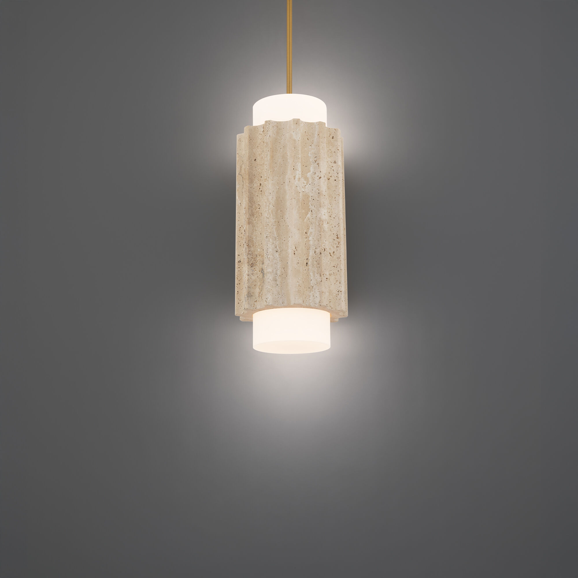 Caviar LED 7 inch Beige Travertine and Aged Brass Indoor Hanging Lighting Ceiling Light in 3500K