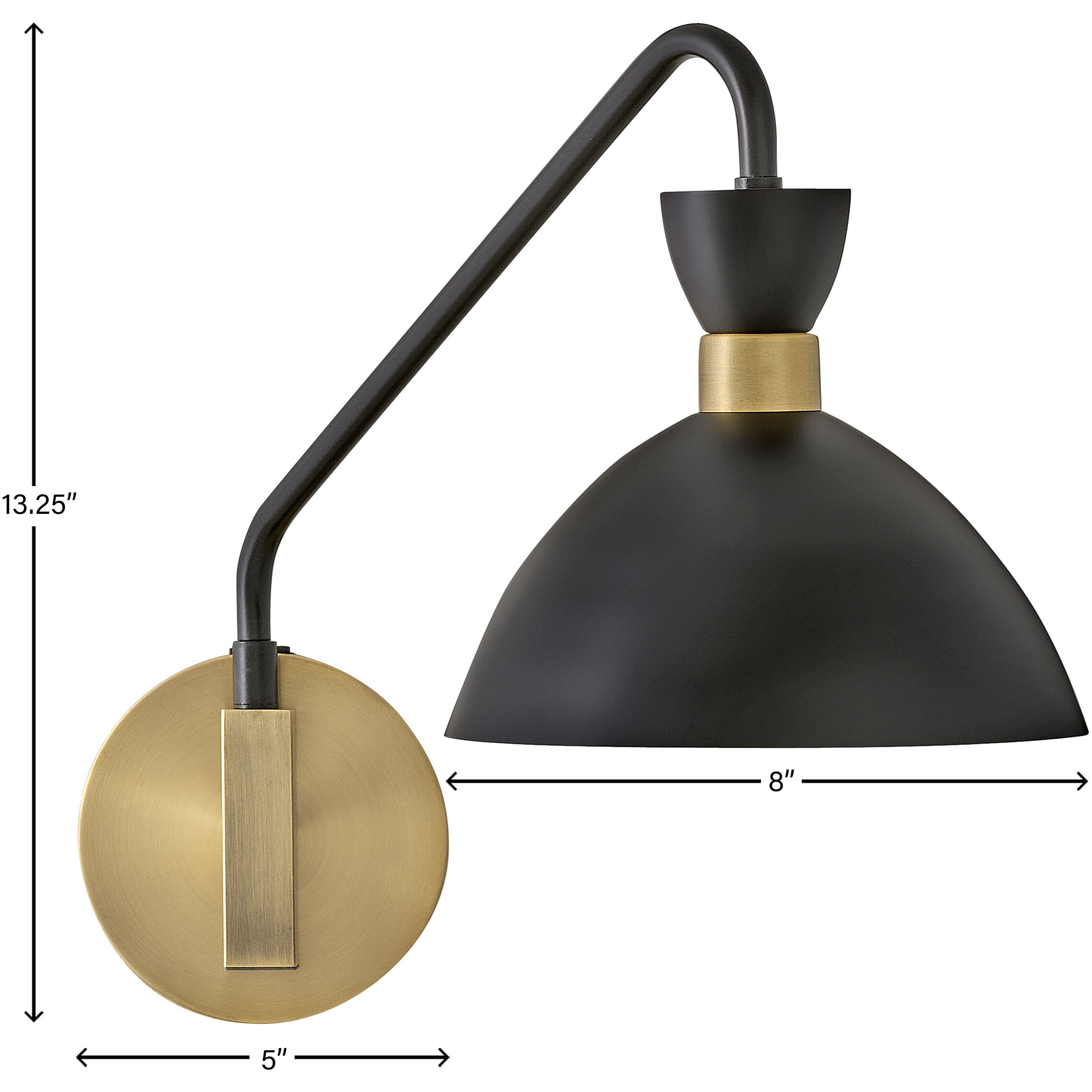 Simon LED 8 inch Black with Heritage Brass accents Sconce Wall Light