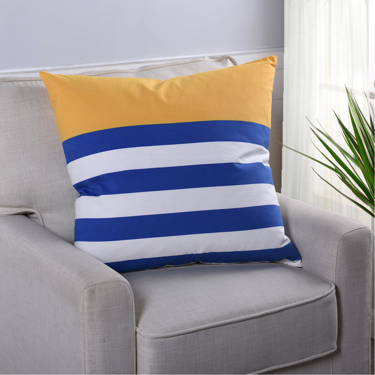 Dann Foley 24 inch Yellow and White and Navy Blue Decorative Pillow