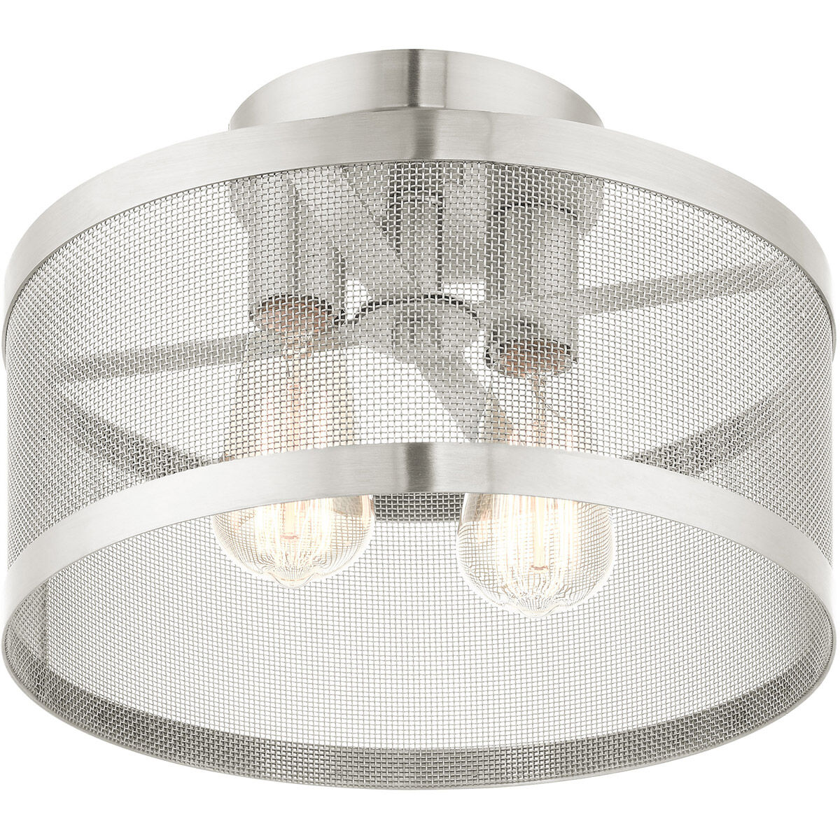 Industro 2 Light 13 inch Brushed Nickel Semi Flush Ceiling Light