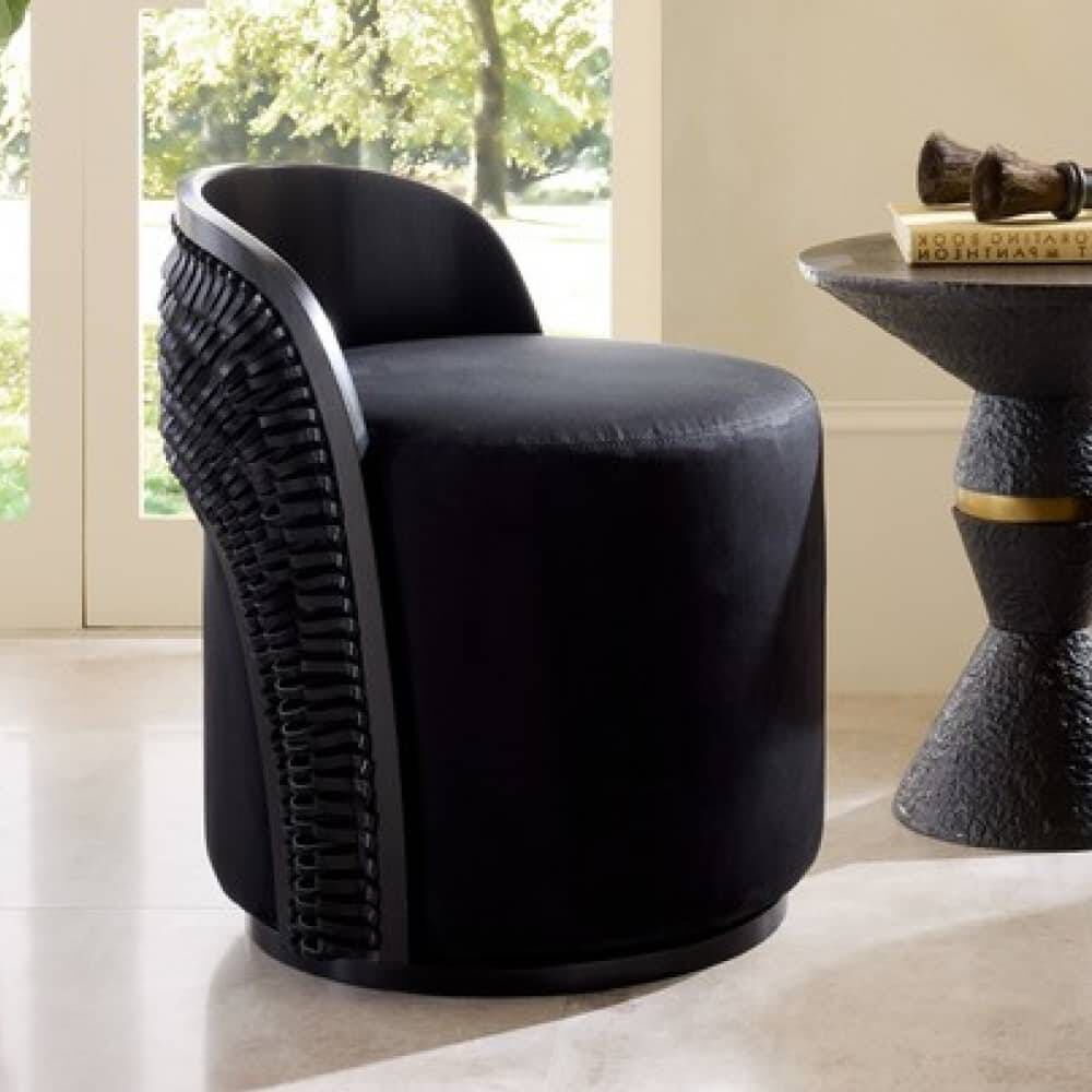 Gretel Black Suede and Black Leather with Ebony Chair