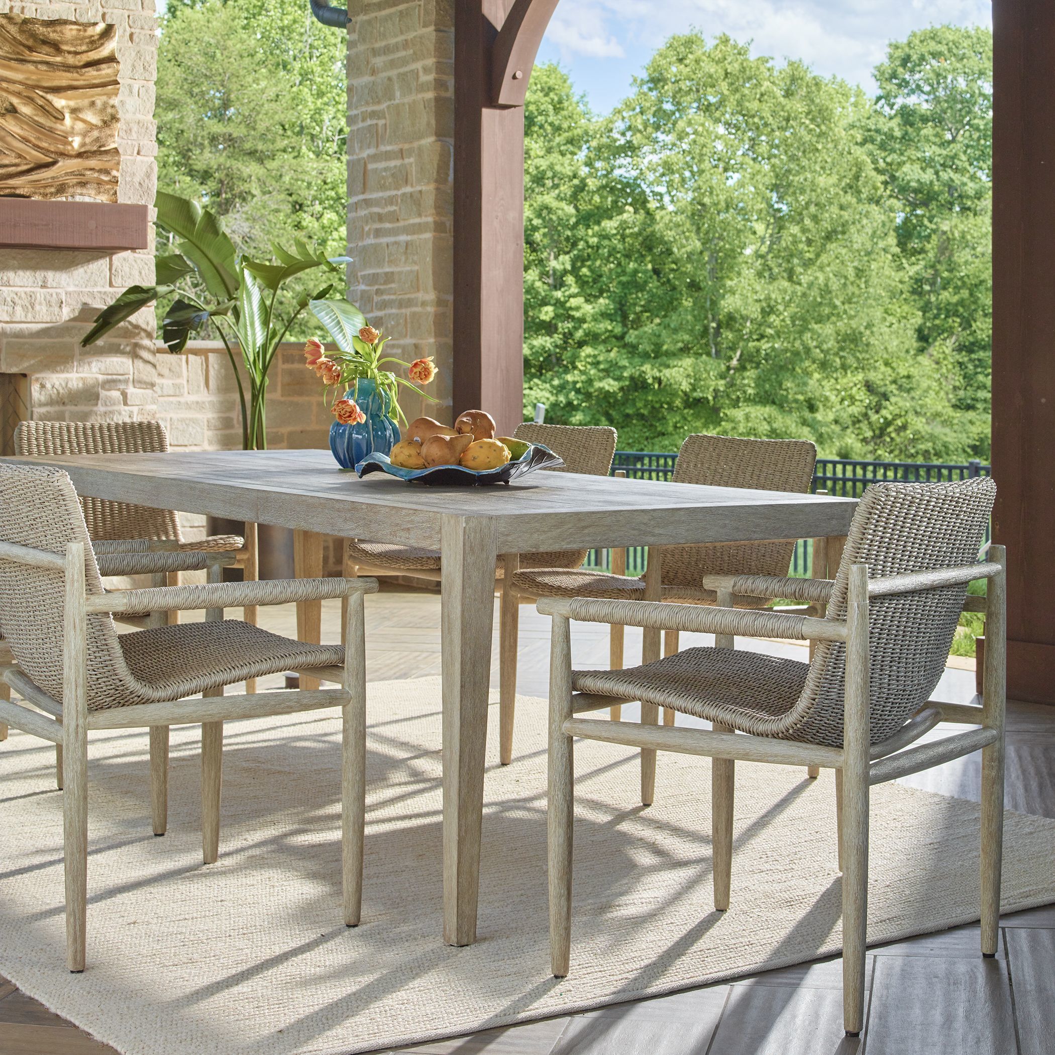 Sumba Light Gray and Cerused Wheat Mahogany Wood Outdoor Dining Chair