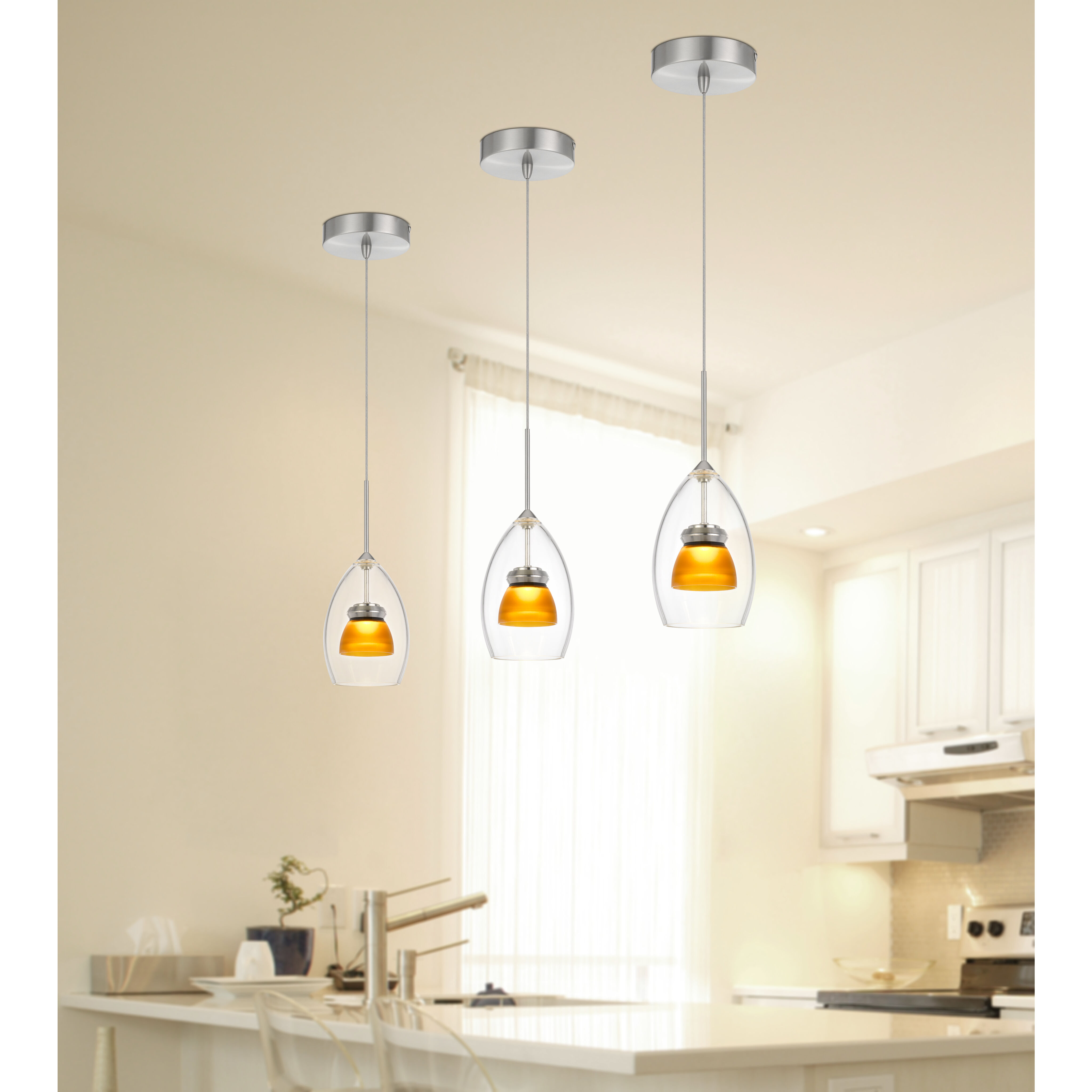Double Glass LED 4 inch Frosted Yellow Mini Pendant Ceiling Light